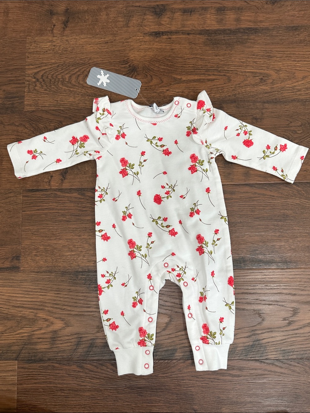 Splendid Cream Floral Ruffle Footie with Pink Flowers